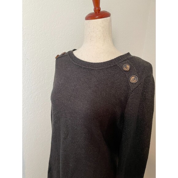 Womens Dark Gray Button Shoulder Knit Sweater Size M Neutral Minimal Casual Soft - Picture 4 of 8